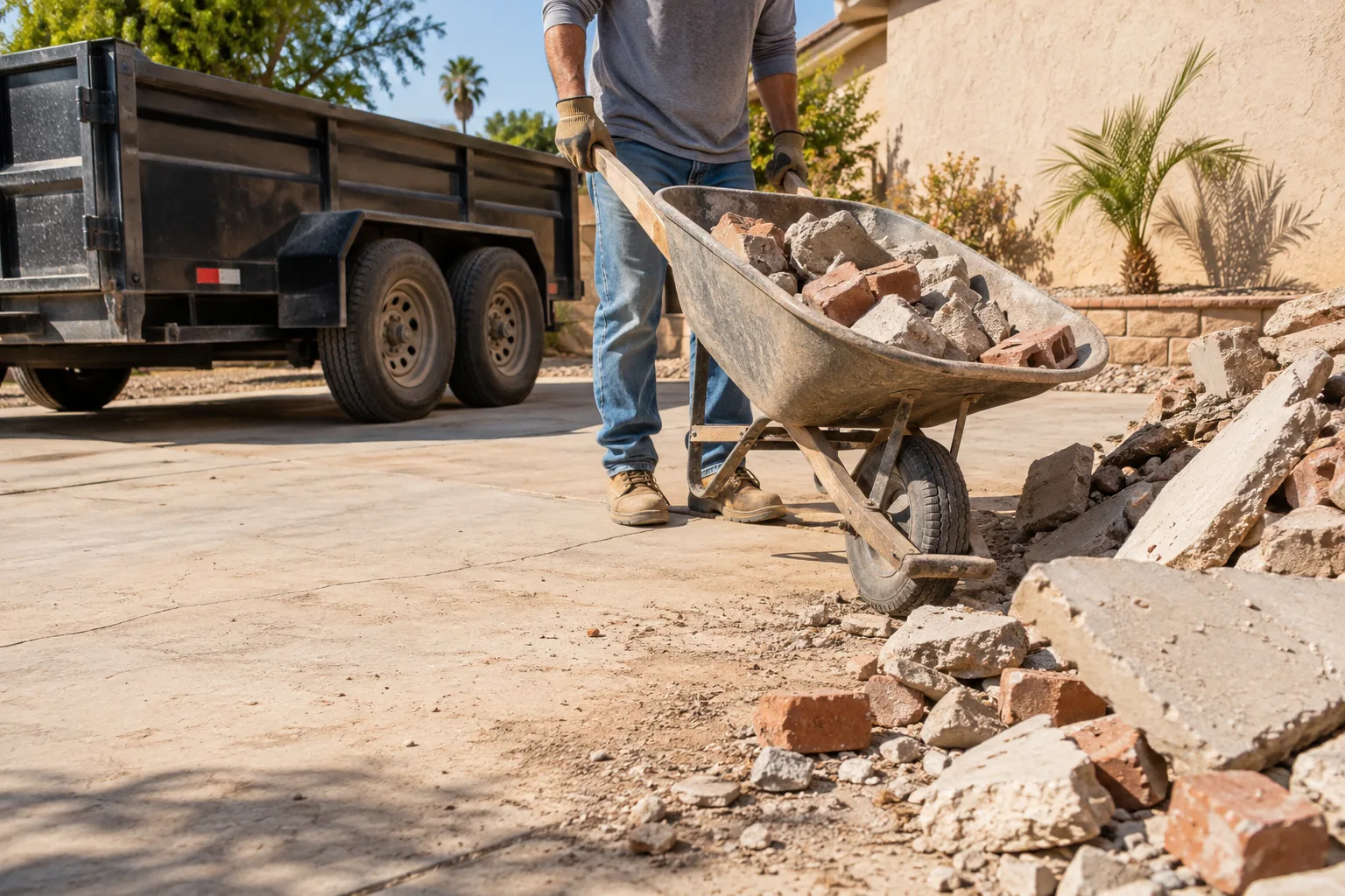 Concrete, brick, block and tile staged for removal